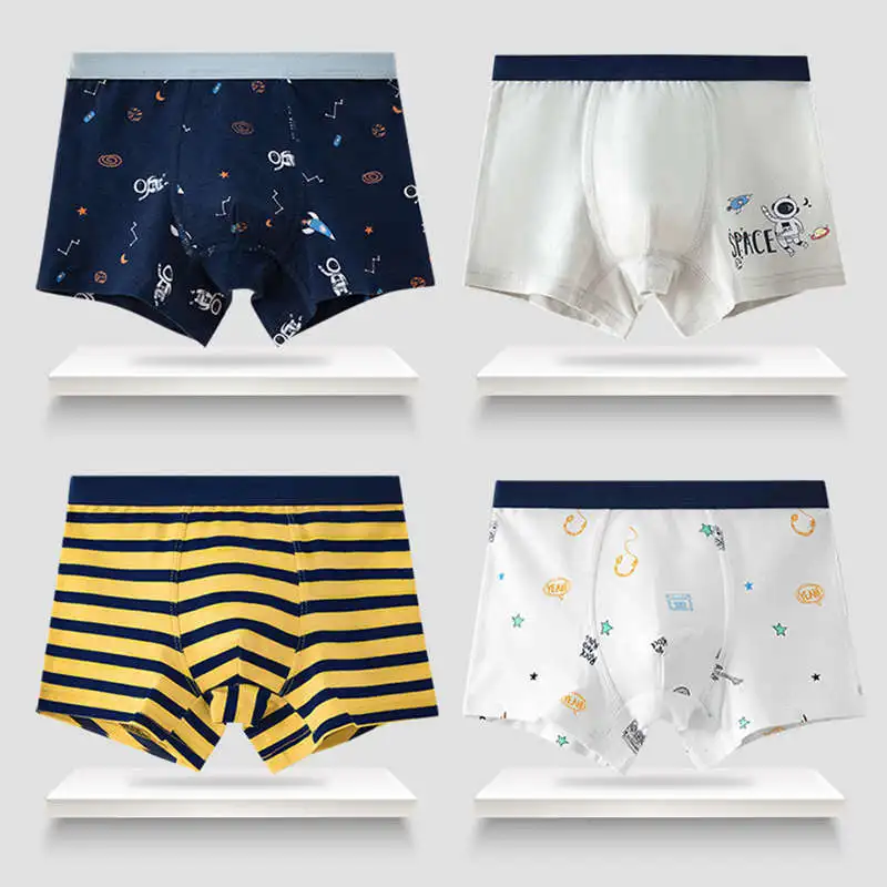 4piece/pack Teen Underwear Cotton Children Breathable Boxer Shorts Cartoon Elephant Print Underpants for Toddler Boys 4 8 12 14Y