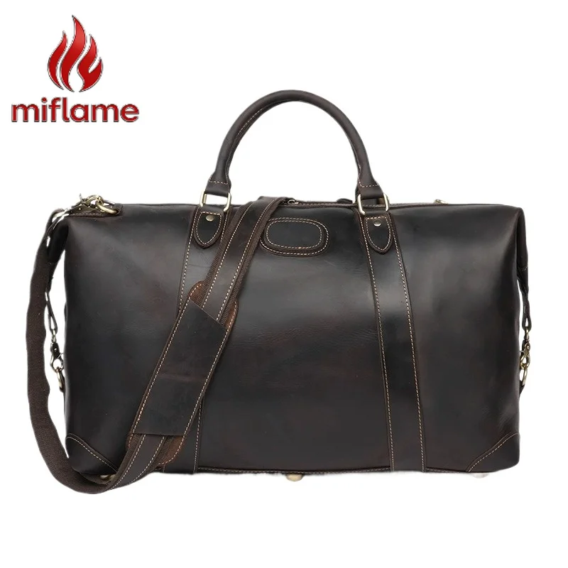 

Men's Travel Bag Crazy Horse Leather Weekender Bag Expandable Large Capacity Travel Duffel Overnight Gym Vintage Retro