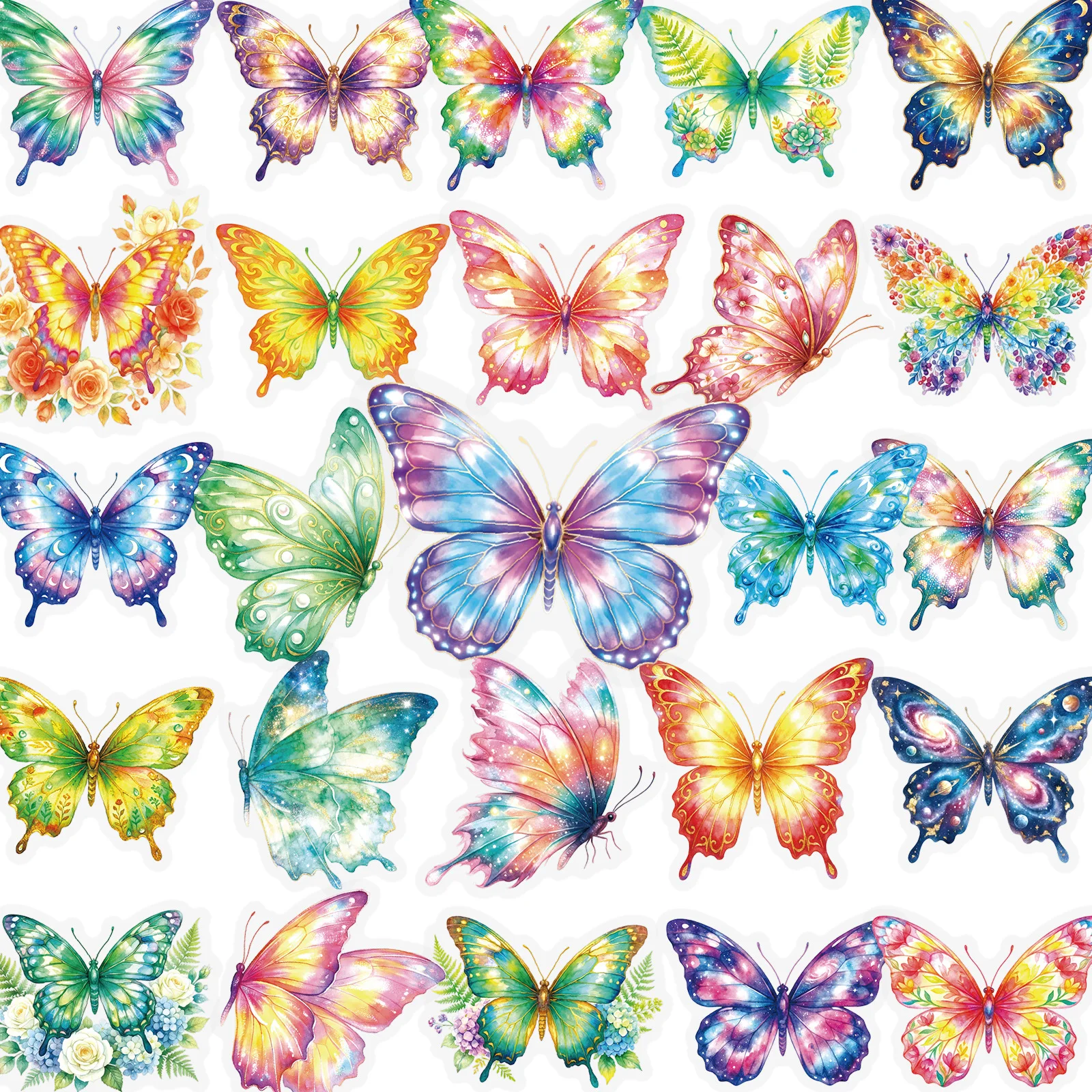 

50Pcs Clear PET Butterfly Stickers Watercolor Insect Decals Waterproof Scrapbook Junk Journal Resin Craft Fairycore Girl Gift