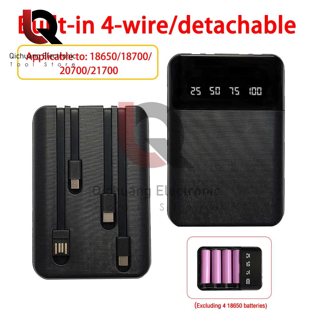 4*18650/18700/20700/21700 Obudowa baterii Power Bank Obudowa 4-gniazda Skrzynki do przechowywania baterii Uchwyt USB/Micro/TYPE-C/Dla iPhone