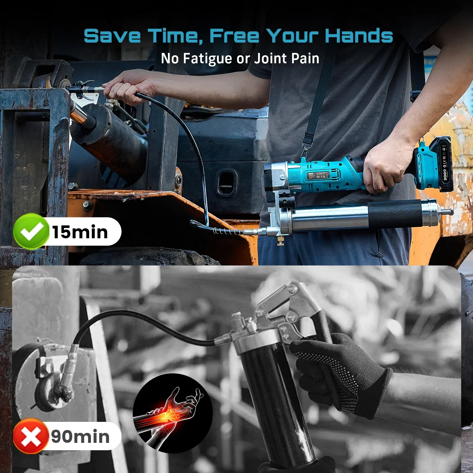 SEESII GR01 Ultra 12000PSI 2-in-1 Cordless Electric Grease Gun Kit Innovative Easy-to-Use Oil Greasing Tool 5.3 Oz/min High-Efficiency Grease Machine with 2.0Ah Battery 48