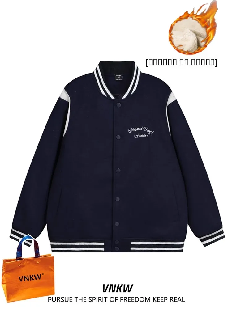 

Хлопковая куртка-бомбер в американском ретро-стиле с вышивкой, цветная, из шерсти, свободного кроя, для пар, повседневная верхняя одежда для мужчин...