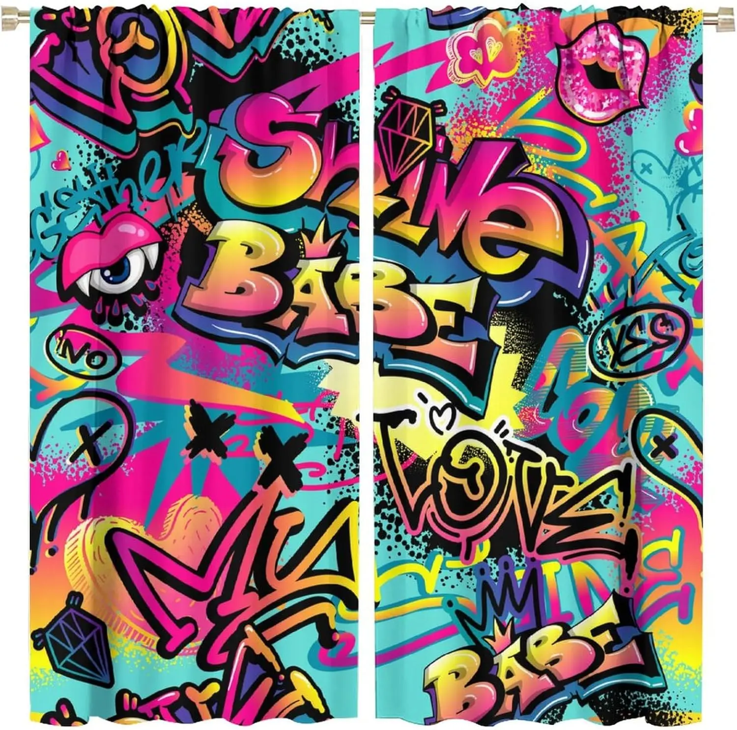 Graffiti Abstract Curtains Cool Spray Painting Street Art Abstract Letter Tagger Underground Theme Window Treatment for Kids