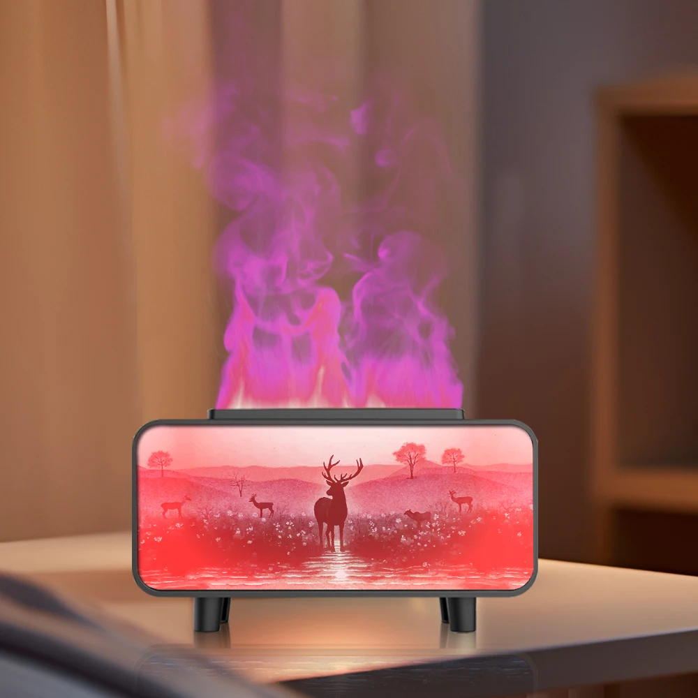 Umidificador de ar criativo para lareira, sem água, desligamento automático, difusor de óleo essencial, montanha nevada com luz led para presente de casa