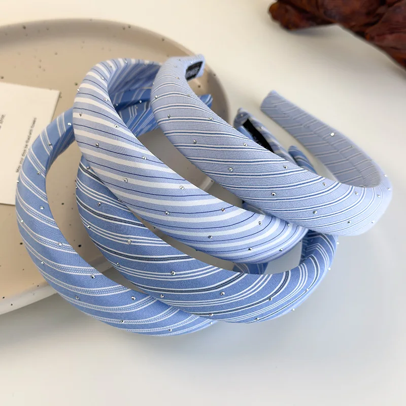 

Blue Striped Simple Elegant Headband Fabric Sponge Hair Band Korean Fashion Sweet Hair Band Women Girls Hair Styling Accessories