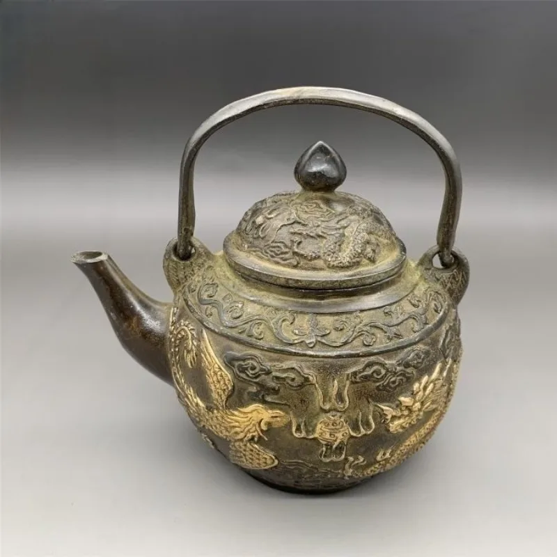Retro Old-fashioned auspicious cloud dragon and phoenix Teapot Ornament Decoration Tea Pet Figurines Desk Decor Accessories