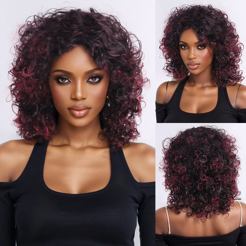 African women's fashionable afro curly wig, small curls, synthetic fiber, European and American style, fluffy high-temperature f