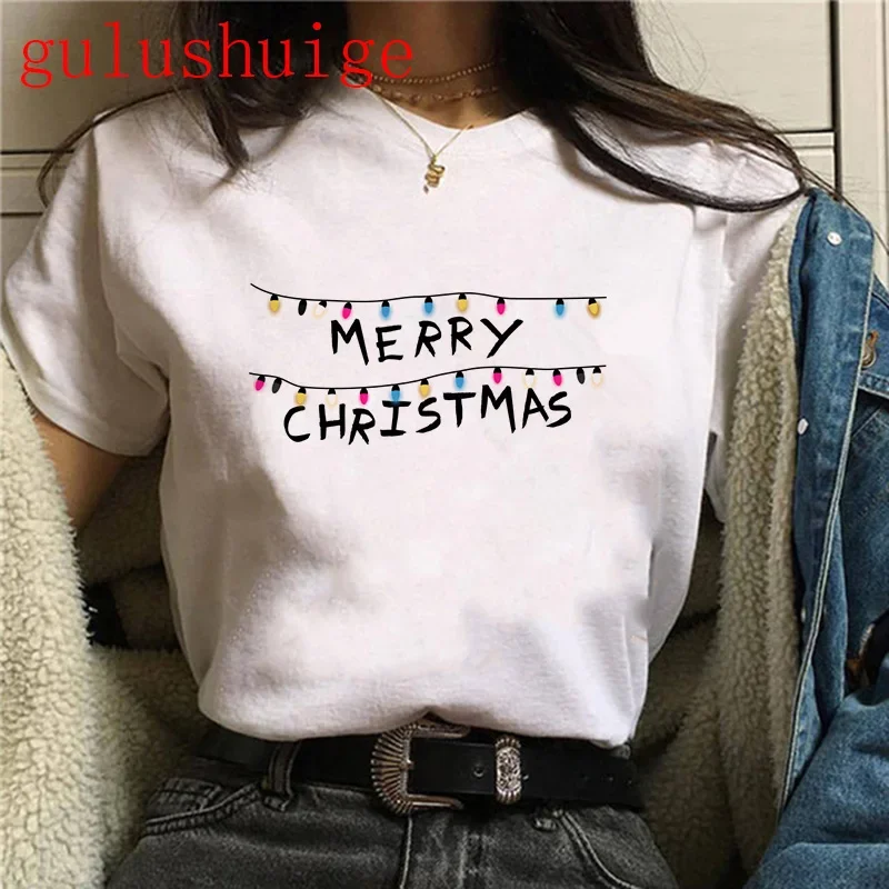 Frauen Santa Claus Frohe Weihnachten t hemd Rentier navidad T-shirt Mädchen Harajuku Kurzarm T Weibliche 90S Kleidung t-shirt