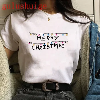 T-shirt à manches courtes pour femme, vêtement des années 90, motif père noël, renne, fille, Harajuku