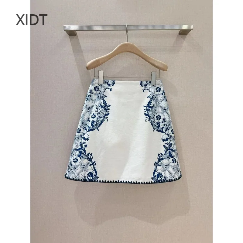 2024 New Orchid Positioning Printed Half Skirt French Retro Flower Pattern Design Short Skirt