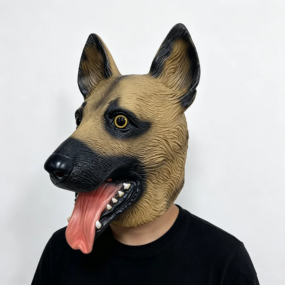 Realistische Schäferhund-Vollkopfmaske aus Latex Tierhund-Kopfmaske Halloween-Maskerade Cosplay-Kostüm Party-Verkleidungs-Requisiten – Detail 1