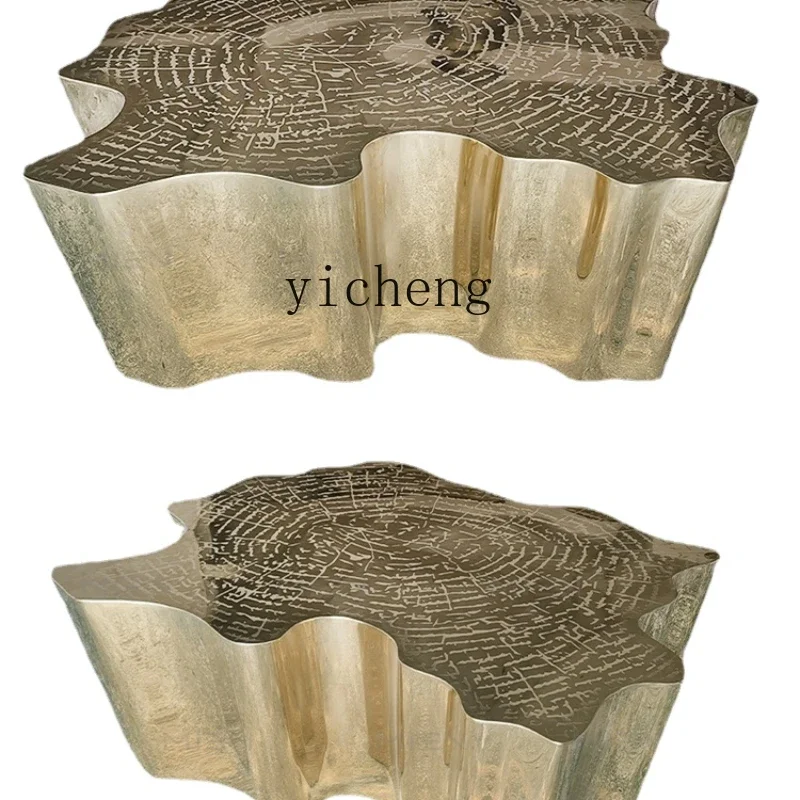 

XL Coffee Table Imitation Stump Annual round Coffee Table Hotel Stainless Steel Light Luxury Titanium Tea Table
