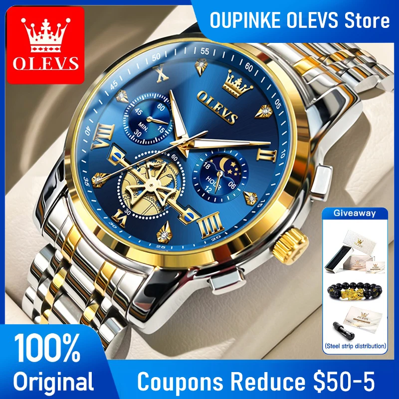 

OLEVS Watches Man 2856 Original Quartz Watch Waterproof Luminous Moon Phase Multifunctional Chronograph Watches For Man Reloj