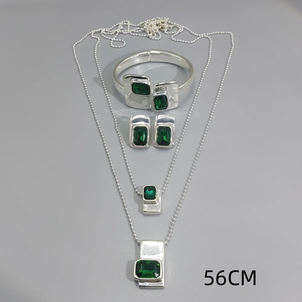 2026 Spring Premium Design Irregular Gold Silver Green Crystal Set Women's Jewelry Accessories Banquet Gifts