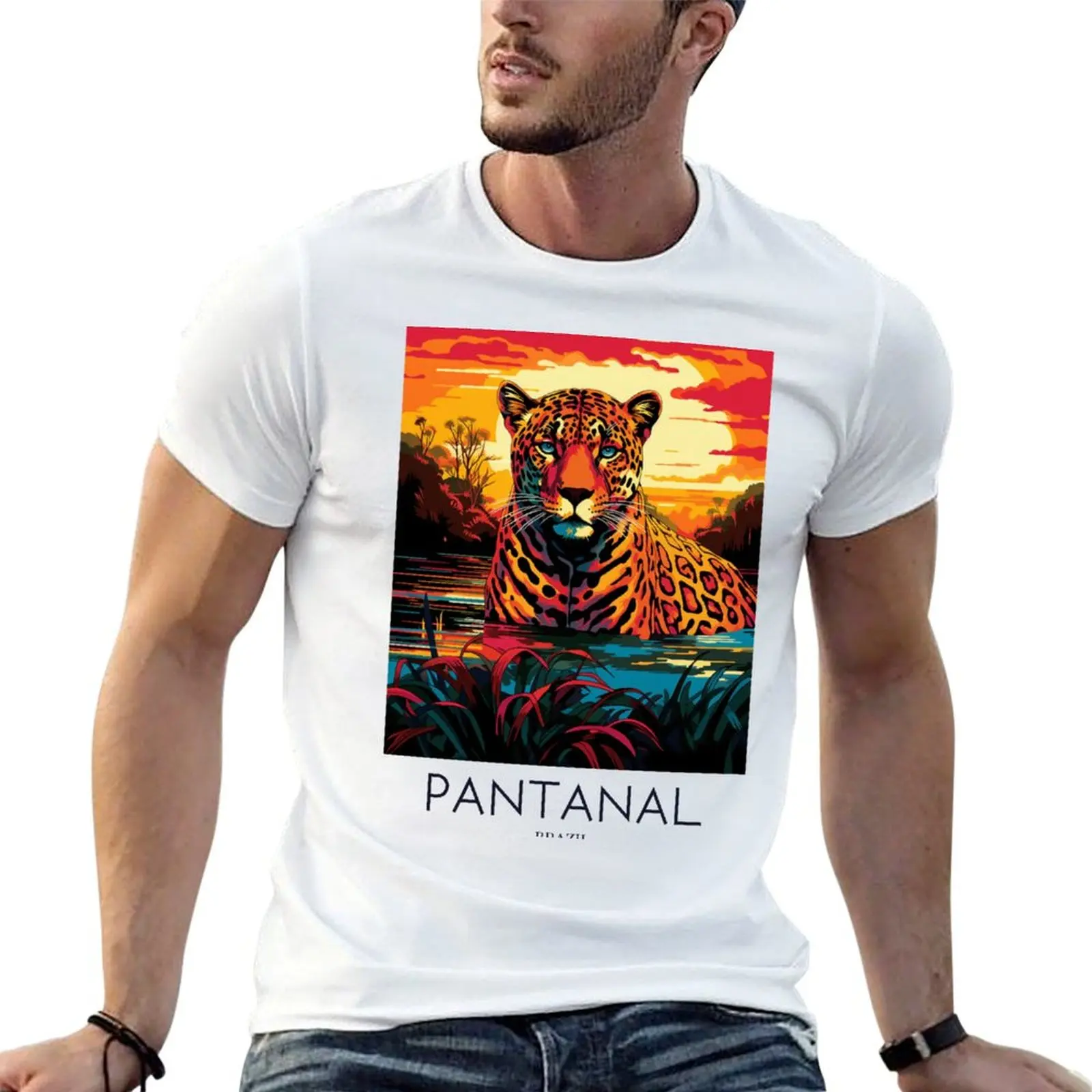 Camiseta masculina com estampa pop art do Pantanal - Brasil, camiseta masculina de algodão, pacote de camisetas