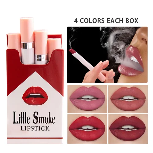Imagen 2 del producto 4 colores maquillaje lápiz labial creativo cigarrillo lápiz labial conjunto cosméticos lápiz labial tinte labial brillo de labios impermeable mate de larga duración