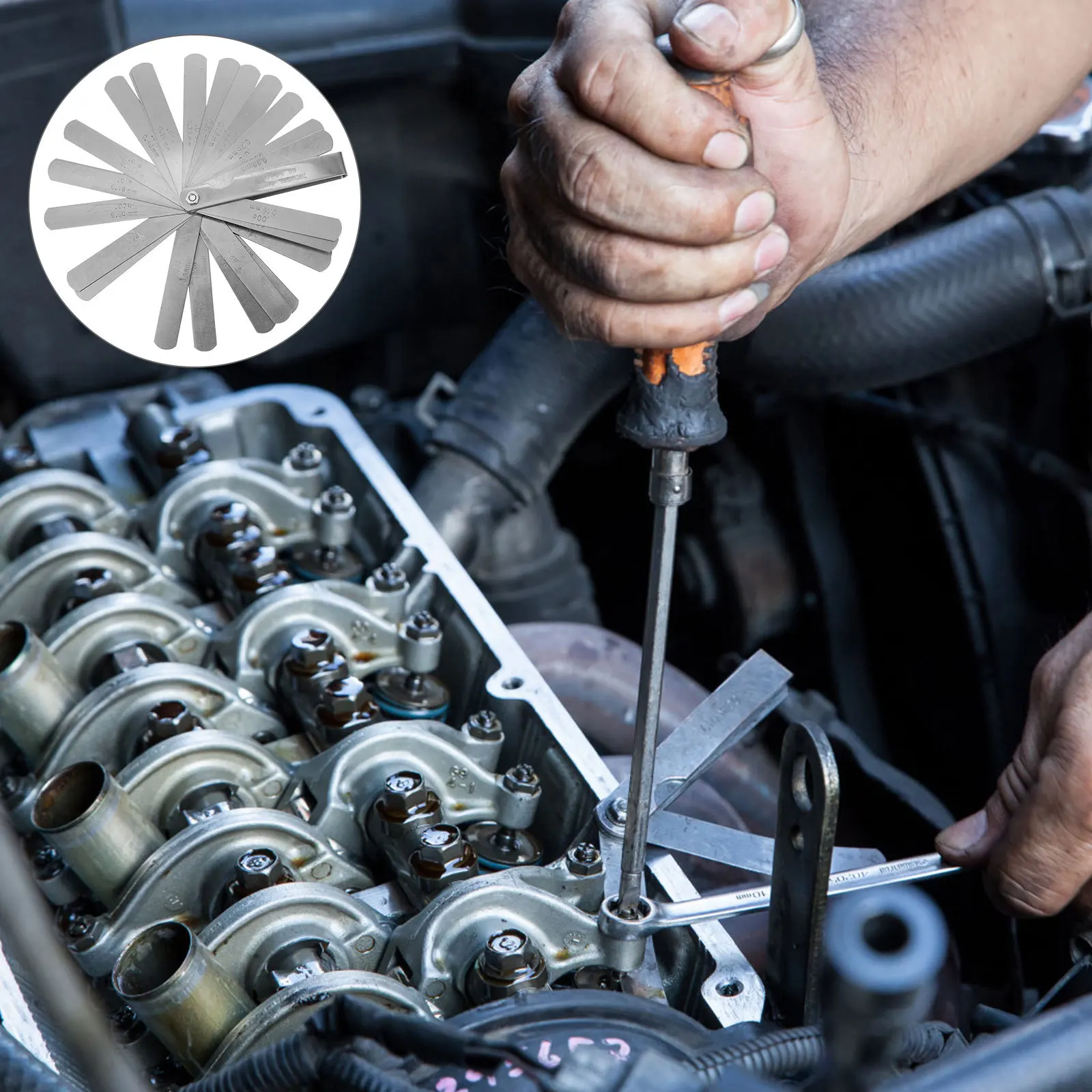 

1Set Stainless Steel Feeler Gauge Set Dual Marked Metric Imperial Foldable Thickness Gauge for Valve Guitar Gap Measuring Tool