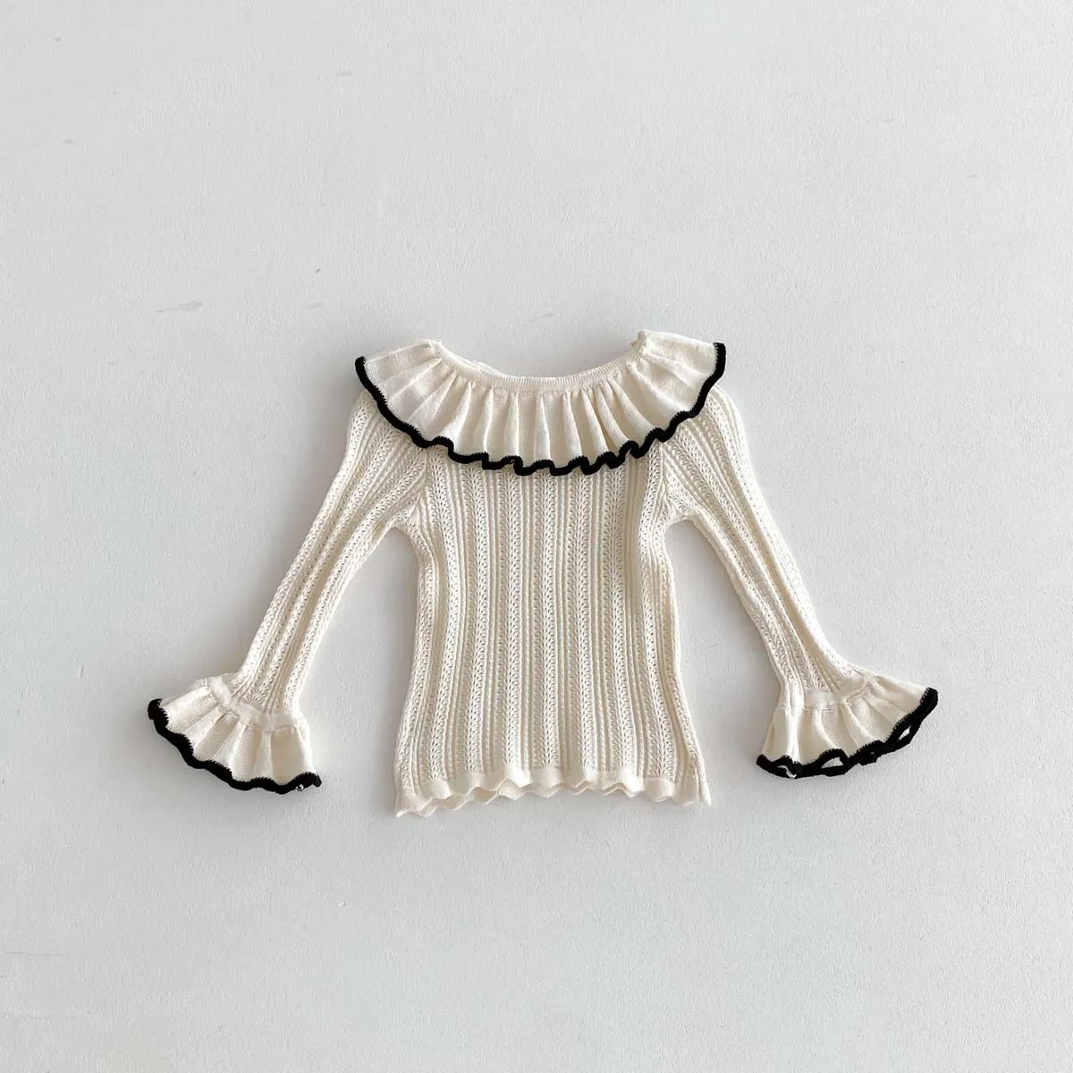 Korean Style New Girls Autumn Sweet Cute Knitted Doll Collar Long Sleeve Top Lace Skirt suit Autumn Baby Jumpsuit suit