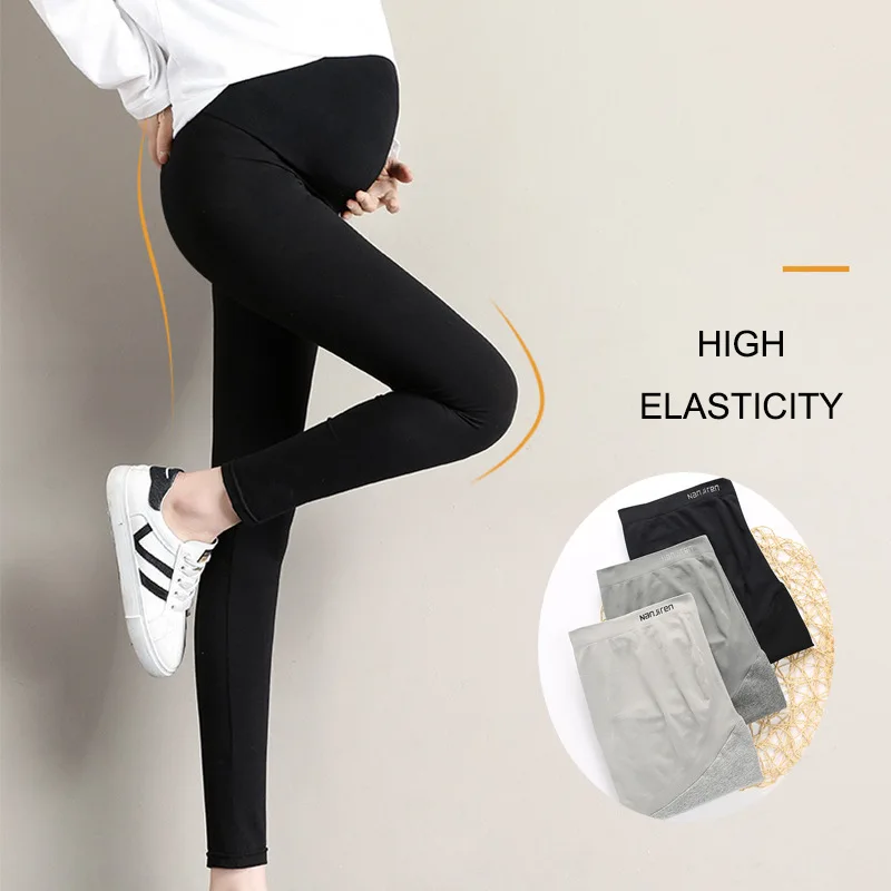 

Belly Support Pants Summer Outer Wear Pregnant Women's Leggings Large Size Yoga Casual Nine-point Pants High Waist Cotton