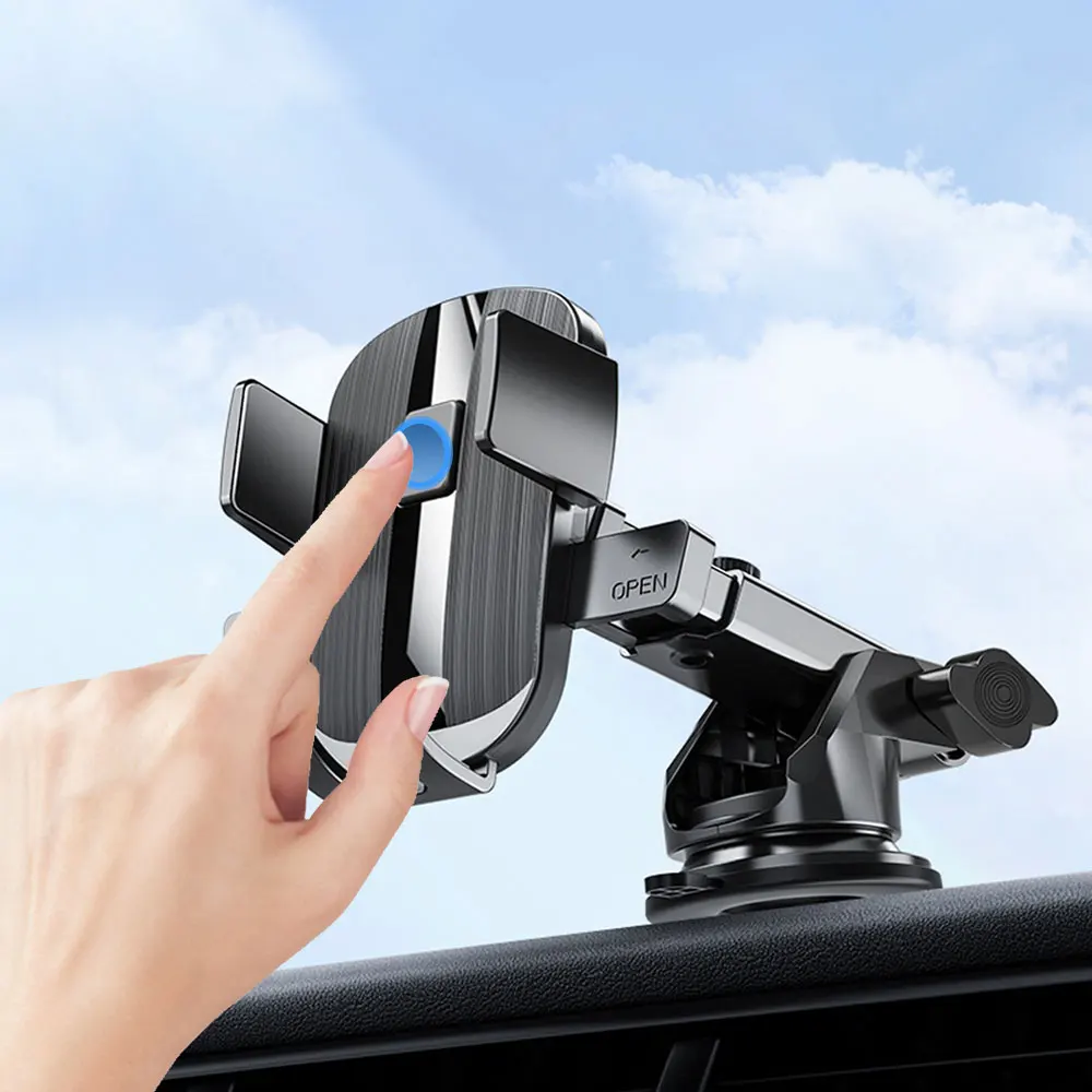 Car Dashboard Panel Phone Holder Center Console Suction Cup Mount Holder Windscreen Adjustable Long Arm Stand with Charging Port