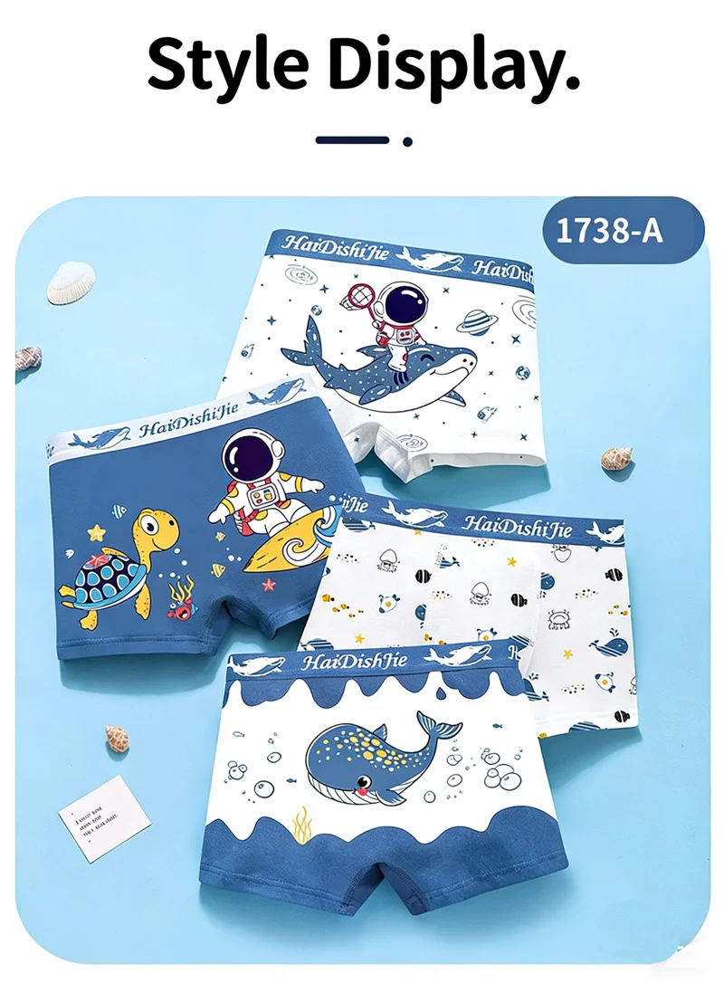 Jungen Baumwollunterwäsche „Ozean-Astronaut“ – Farbecht, Atmungsaktiv, Schweißabsorbierend, Kinderkleidung im lebhaften, trendigen Stil mit flachen Ecken – Detail 2