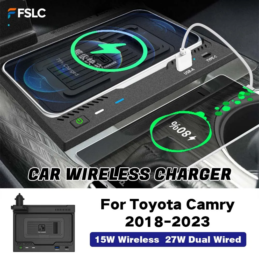 

⭐Genuine⭐ Auto Parts 15W Fast Black CAR WIRELESS CHARGER For Toyota Camry 2018-2023 Auto Fit Phone Accessory 27W USB