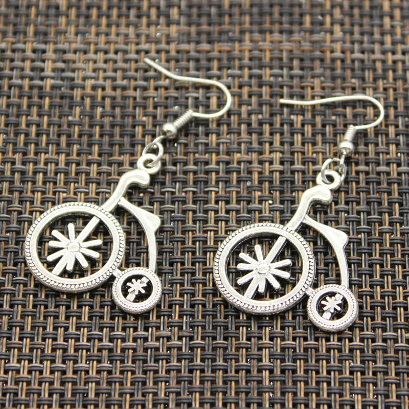 New Fashion Handmade Bike Bicycle School Bus Car Pendants Silver Color Earrings For Womens Style