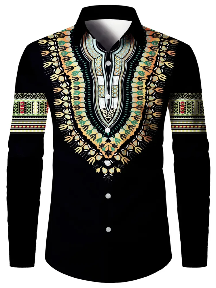 2025 New Fashion Classic Ethnic Style 3D Printing 100% Polyester Men's Shirt Autumn Casual Breathable Party Shirts Harajuku Tops