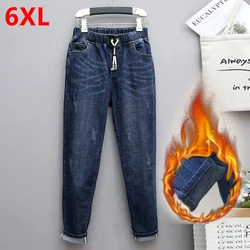 Jean artificiel astique Épais et Chaud pour Femme, Pantalon en Peluche, Grande Taille, Automne et Hiver, 110kg, 6XL, PO gy