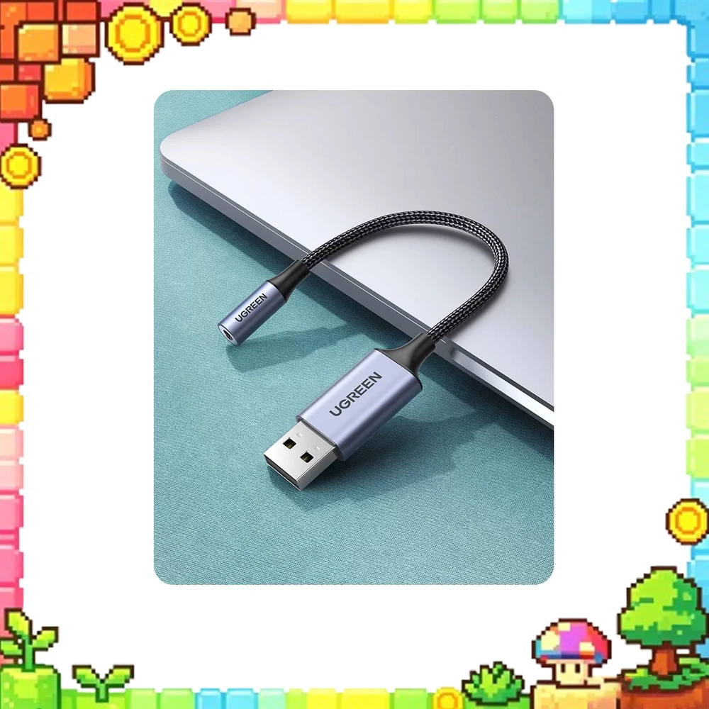 UGREEN 30757 USB Sound Card CM477 3.5mm Headphone Microphone Adapter 24bit 96kHz Aluminum Braided Cable for PC PS4 Switch