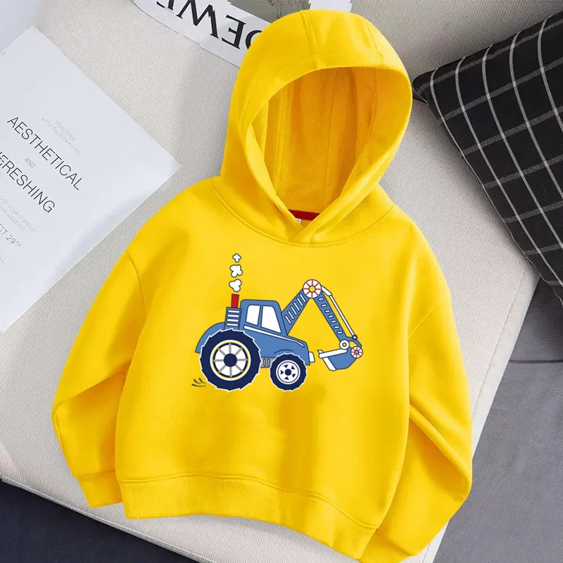 Aimi Lakana Baby Boys Excavator Coat Autumn Long Sleeve Pullover Cartoon Casual Hoodie Kids New Sweater