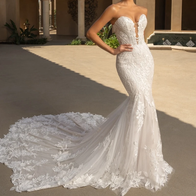 

Luxury Light Champagne Dubai Arabic Mermaid Wedding Dresses Applique Lace Tull Court Train Wedding Dress Bridal Gowns vestidos