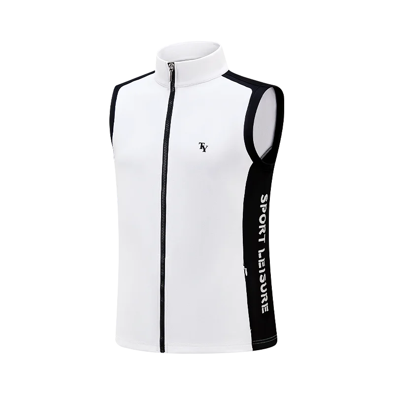 TTYGJ Golf vest men's windproof vest stand collar slim fit jacket casual men's sleeveless sports top