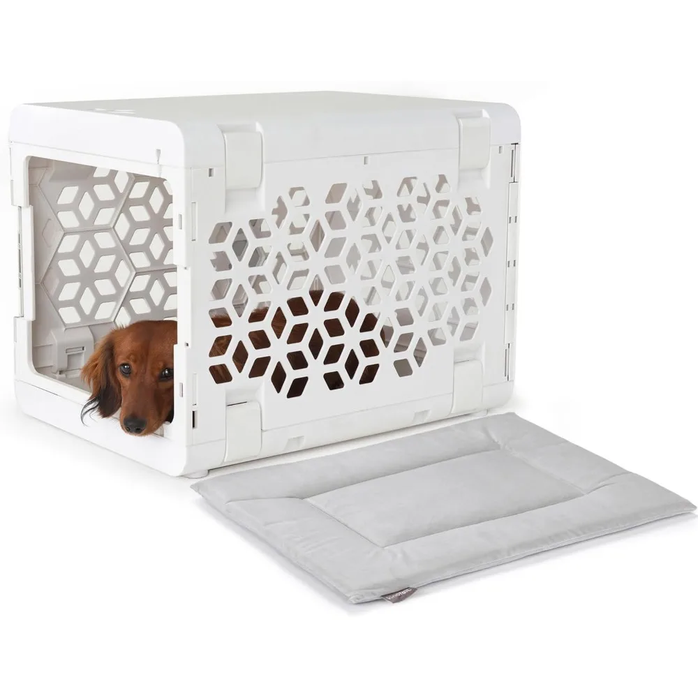 

PAWD Collapsible Puppy and Dog Crate + Washable Bed - Stylish Pet Kennel with Comfortable Pad - Safe Indoor Set - Lightweight,