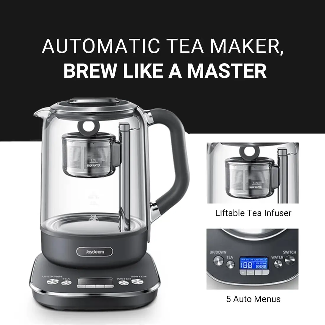 Tea Maker, Glass Electric Kettle with Auto Lift Tea Infuser and Temperature Control, 1.7L, JD-ZC6088G