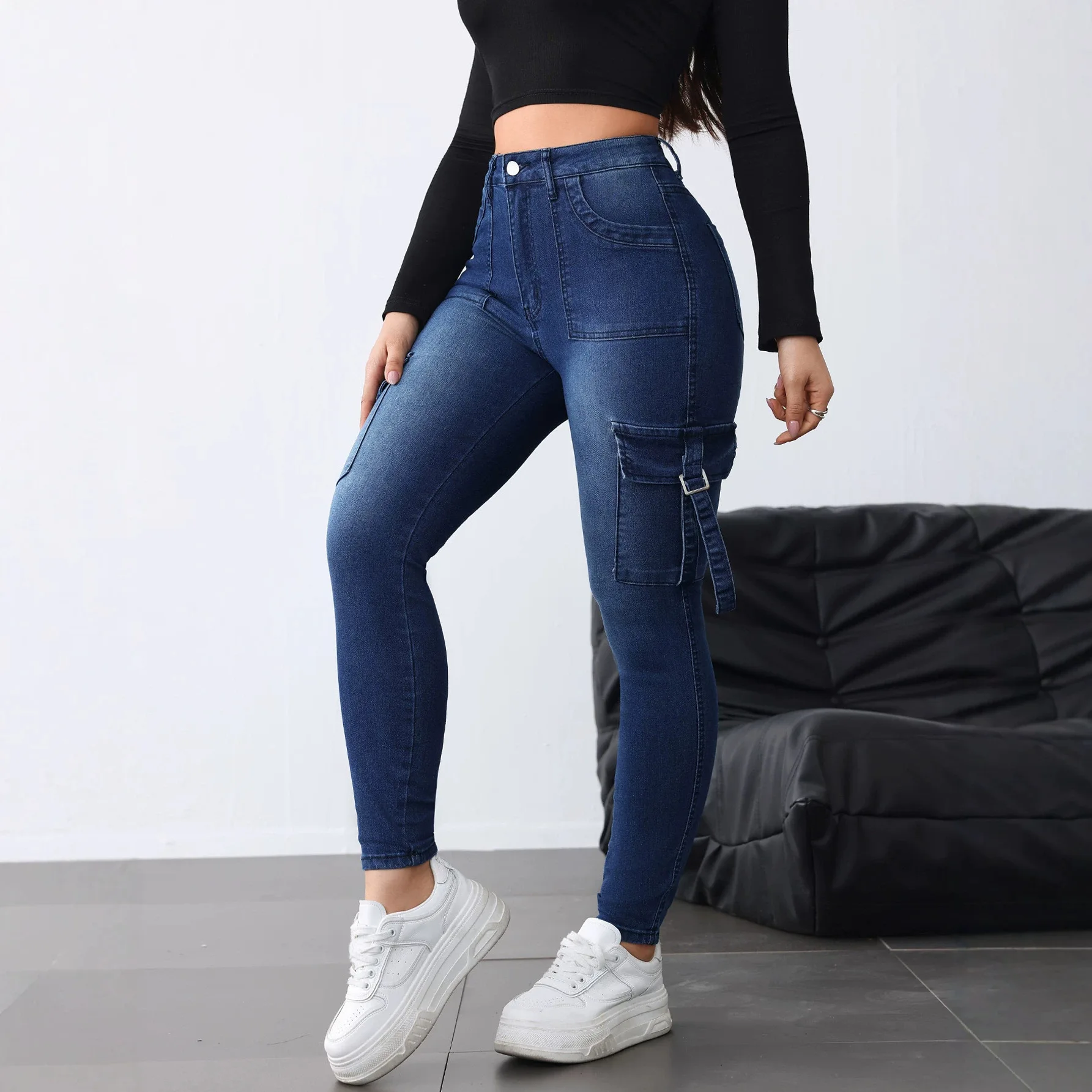 Women's Clothing Jeans2026 European And American Skinny Jeans Clamshell Tooling Women's JEANS Magic Spinning Elastic, Casual, Sl