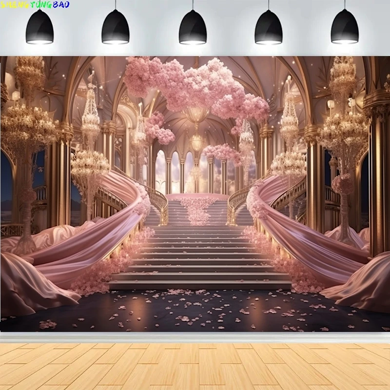 

Valentine's Day Photogrpahy Background Elegant Wedding Luxury Backdrop Dreamy Sheer Curtains Blossoms Photo Studio Props CV10
