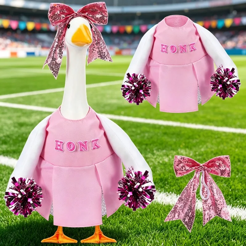 Porch Goose Cheerleader Costume with Pom Poms Funny Outfit Holiday Accessory for Outdoor Garden Statue Display,without Goose