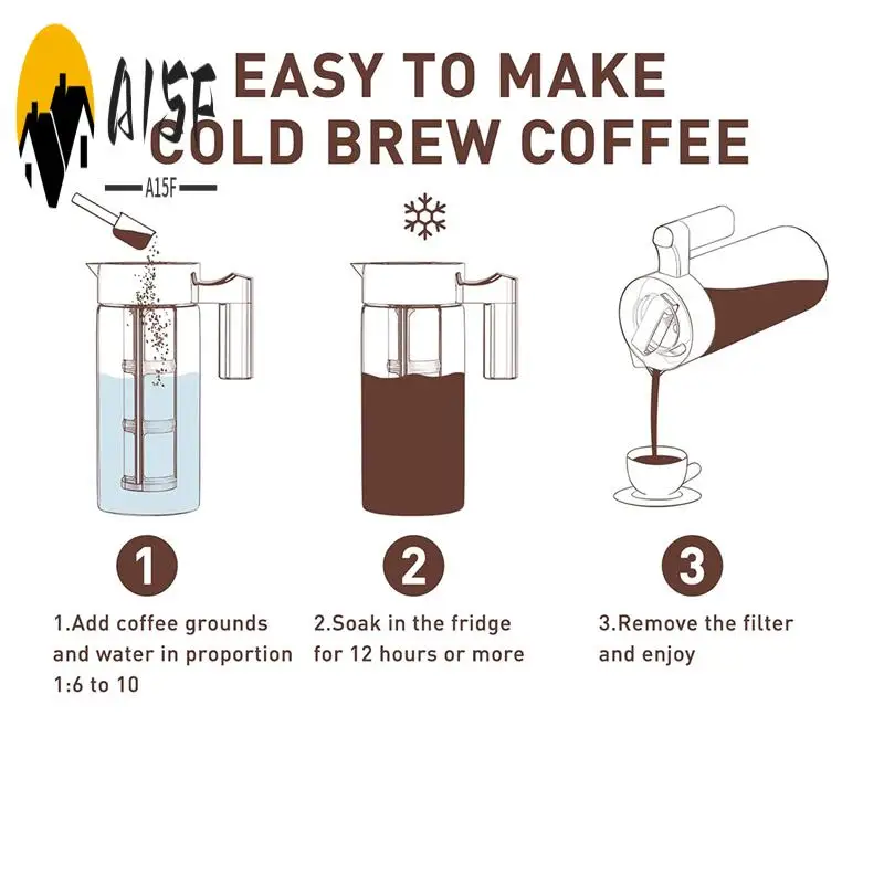 

Кофеварка A15F-Cold Brew, кувшин для кофе со льдом на 40 унций с сетчатым фильтром, стеклянный кувшин для приготовления кофе со льдом для холодильника, черный, легко использовать