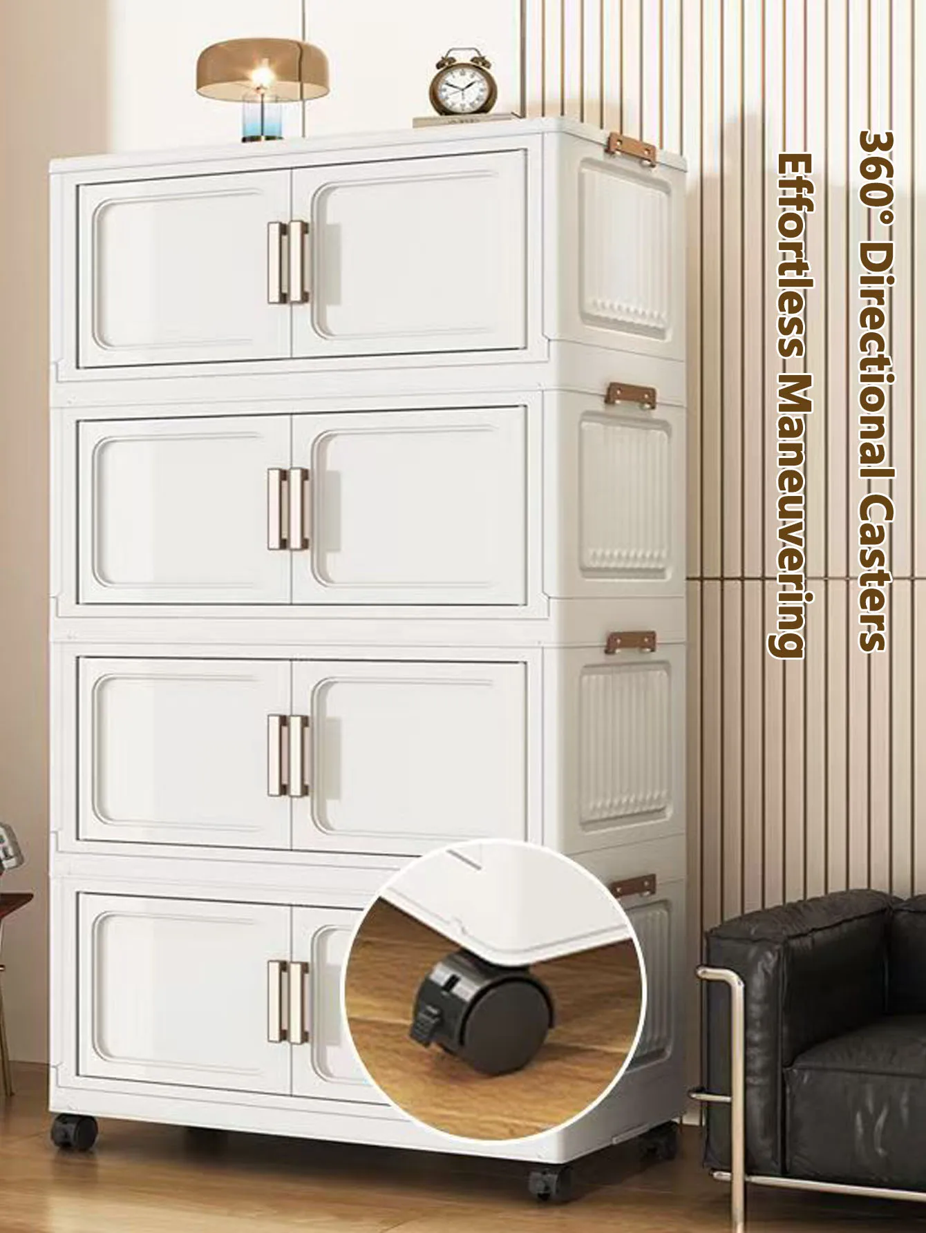 折りたたみ式両開き収納キャビネット、多機能で多サイズのキャスター付き-キッチン-寝室-リビングルーム-バスルーム