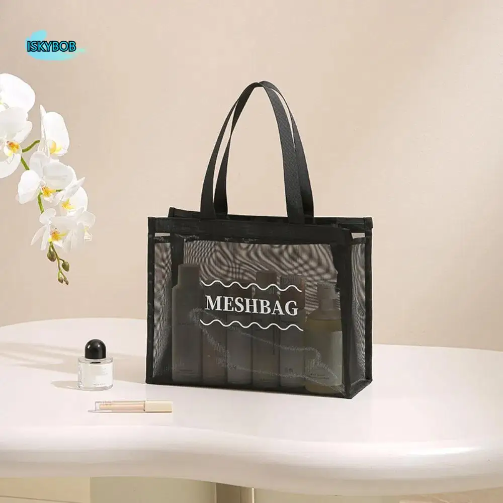 

New Mesh Makeup Wash Bag Swim Beach Hollow Tote Bag Large Capacity Waterproof Toiletry Storage Bag Handbag