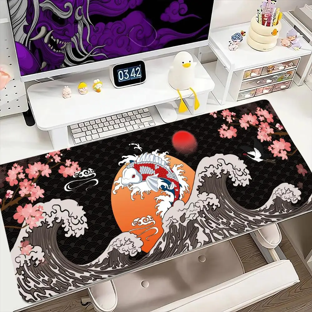 

Коврик для мыши Koi Wave 900x400 мм, большой игровой коврик для мыши, резиновый коврик для клавиатуры, геймера, против морщин, противоскользящий нижний настольный коврик