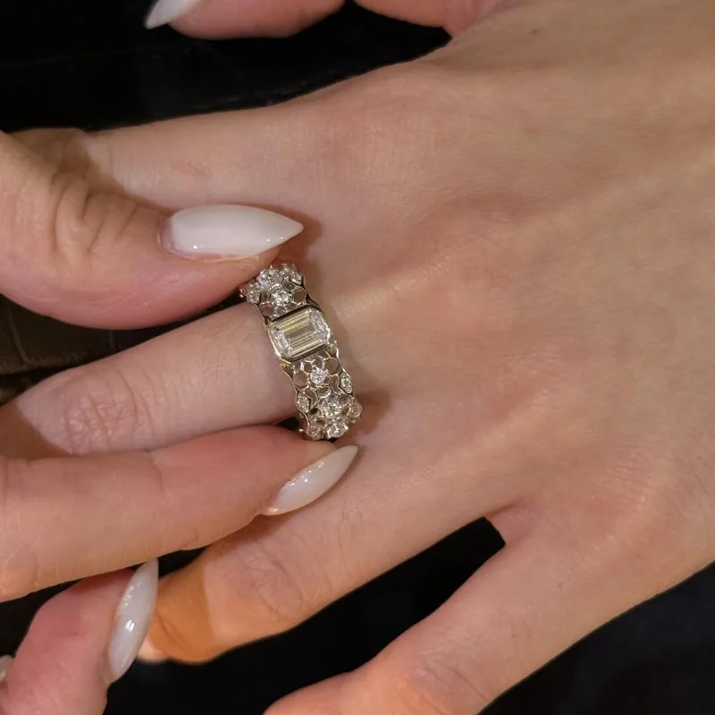 خمر Buchi نمط الدانتيل جوفاء السكر مكعب الدائري المرأة مطعمة الزركون أزياء رائعة أناقة عالية الشعور السبابة البنصر #2