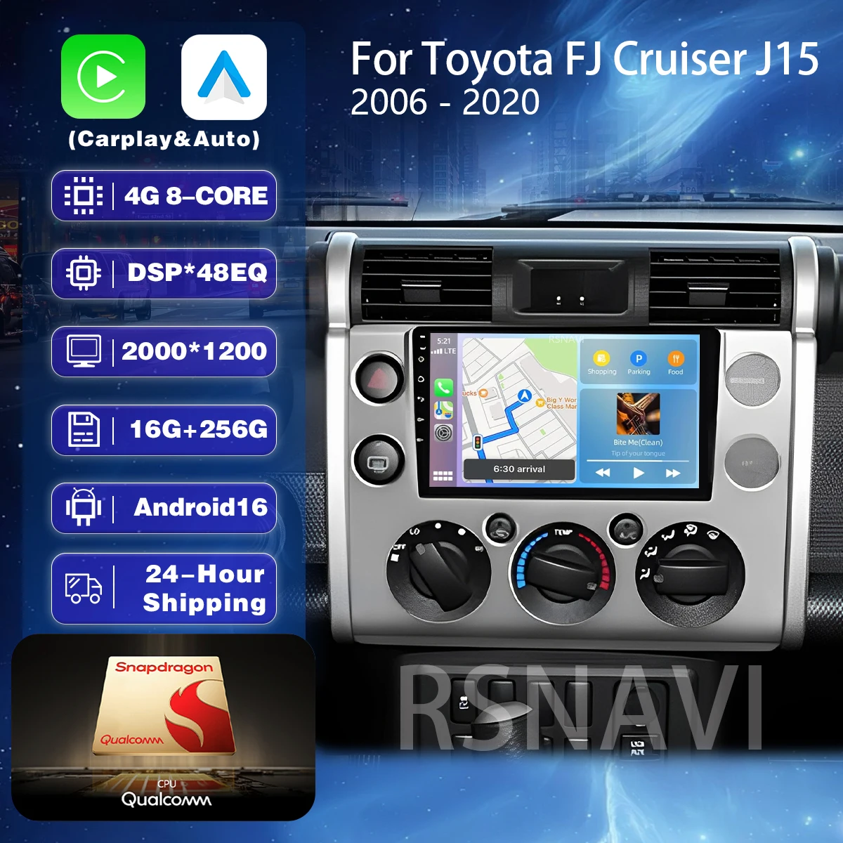Plug-and-Play Android 16 Carplay Auto Qualcomm Bildschirm Autoradio-Player für Toyota FJ Cruiser J15 2006-2020 360-Grad-Kamera Haupteinheit