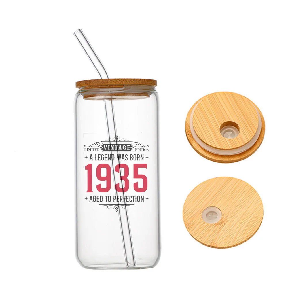 

Vintage 1935 Ideas for 90th Birthday Gifts for Men Glass For Heat Resistant High Drinking Cup With Straws Lids 16 oz