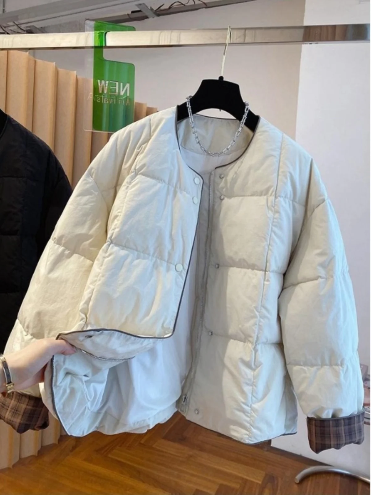 

Women's Cotton Jacket Grid Splicing O-neck Loose Clip Cotton-padded Coat Fashion Casual Warm Thick Jacket Winter New 2025