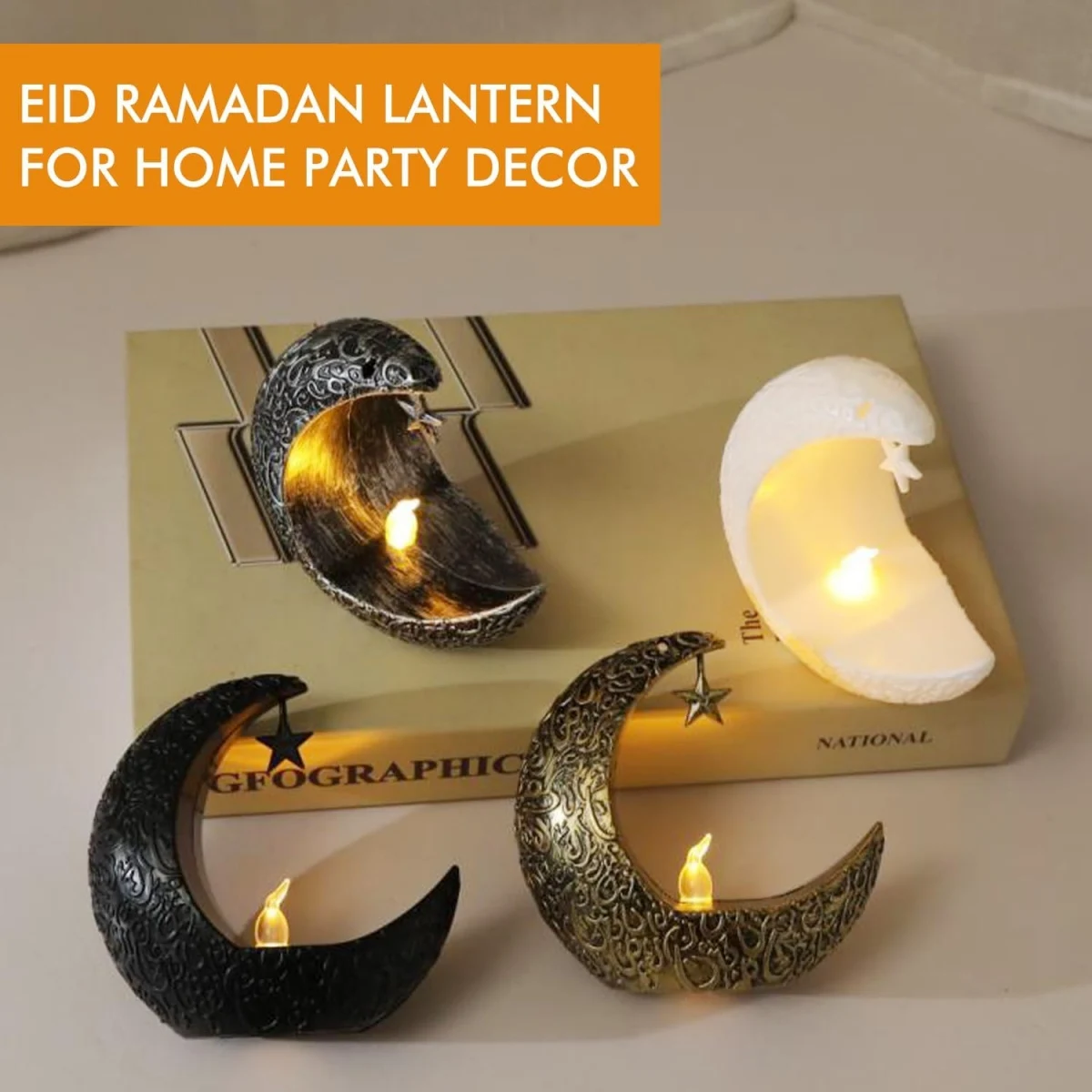 1pc Ramadan Lantern Candle Light Mini Moon Shaped Table Decorative Lamp Good Gift Suitable For Home Party Holiday Bedroom Decor