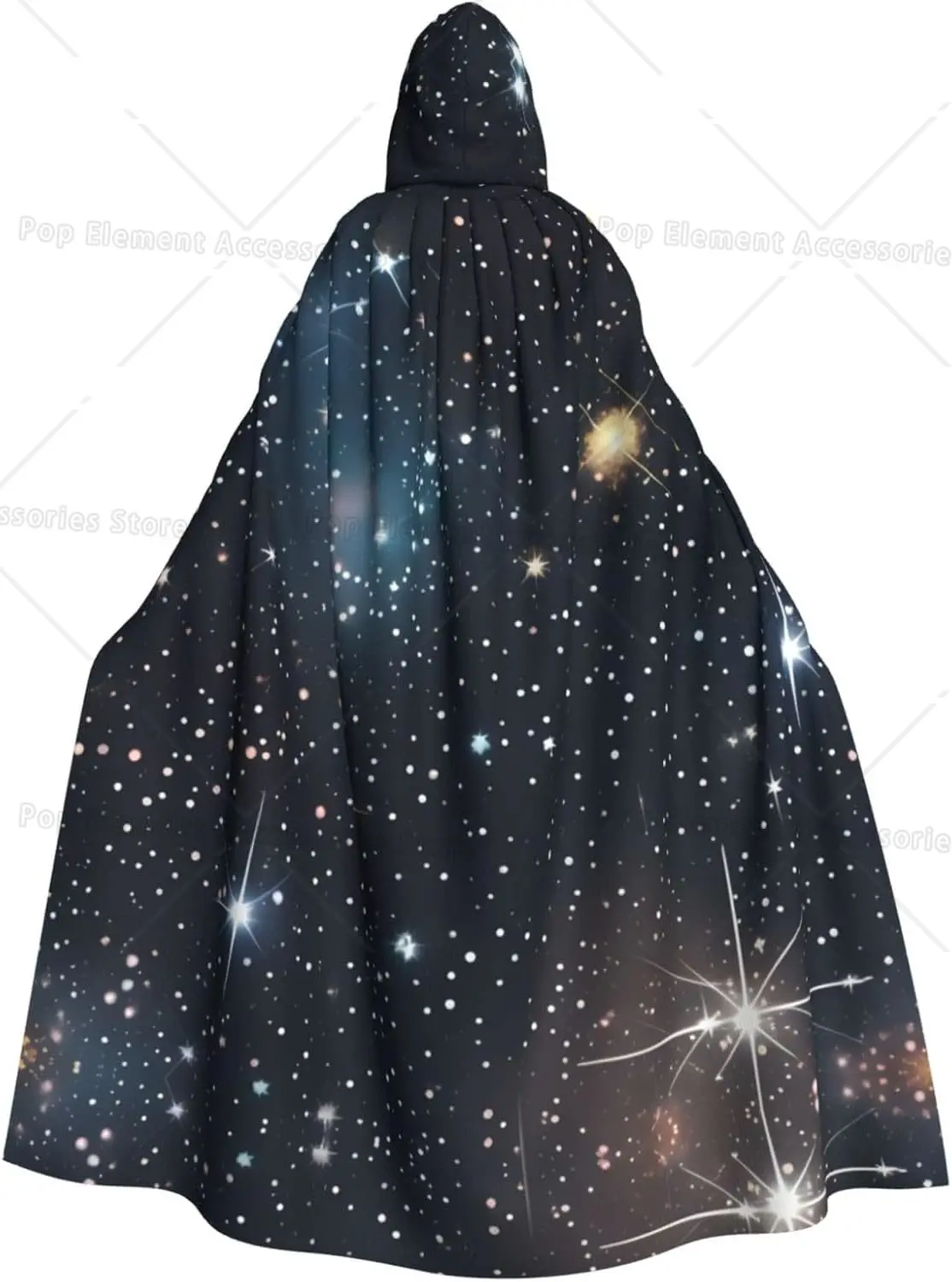 Constellation Star Clusters Galaxies Print Halloween Cloak Men Cape Renaissance Cloak With Hood, For Adult Cosplay Party Costume