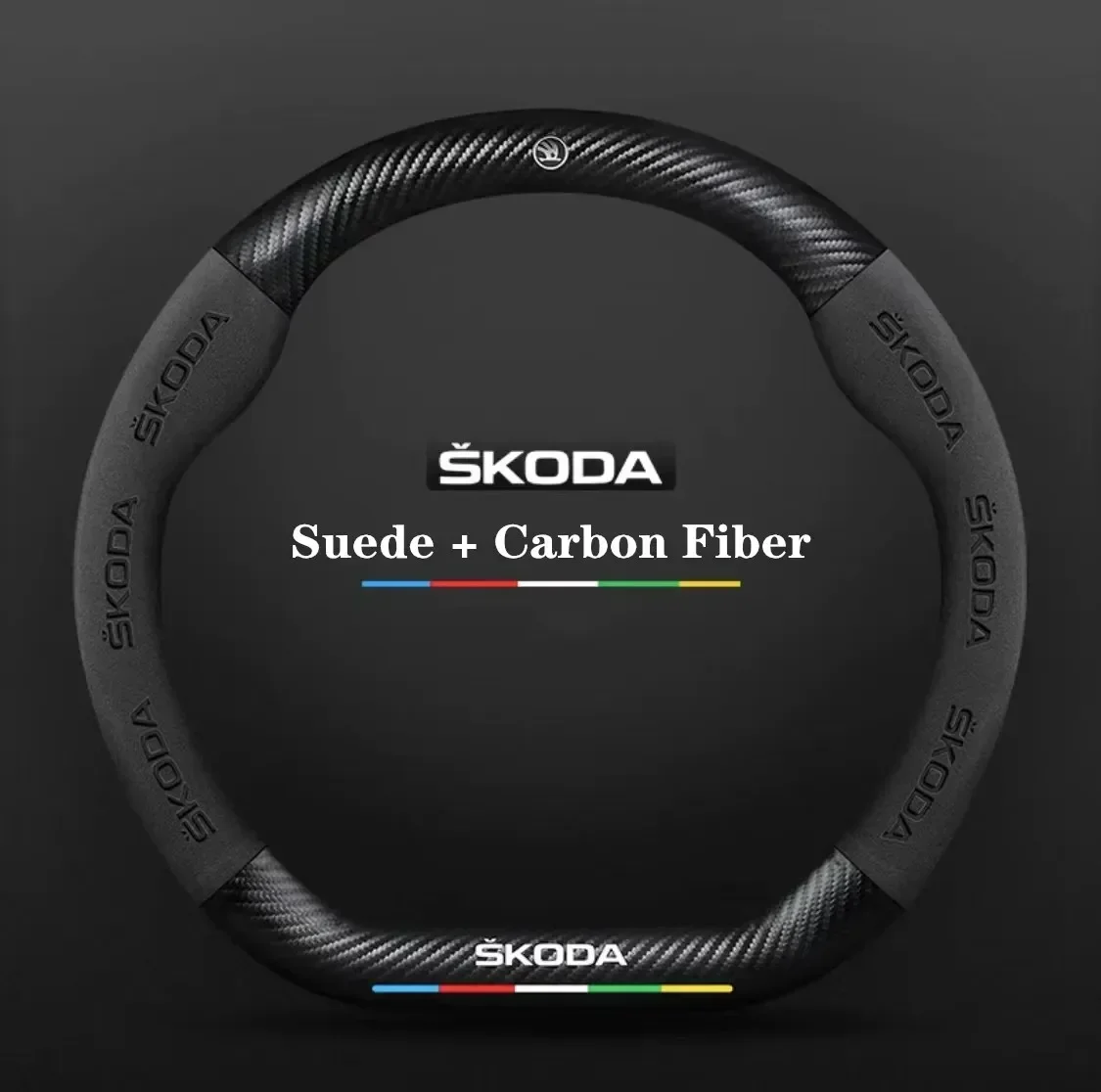 For Skoda VRS Octavia a5 Kodiaq Karoq Kamiq Scala Superb Yeti Fabia ENYAQ Citigo Car Anti-Slip Carbon Fiber Steering Wheel Cover