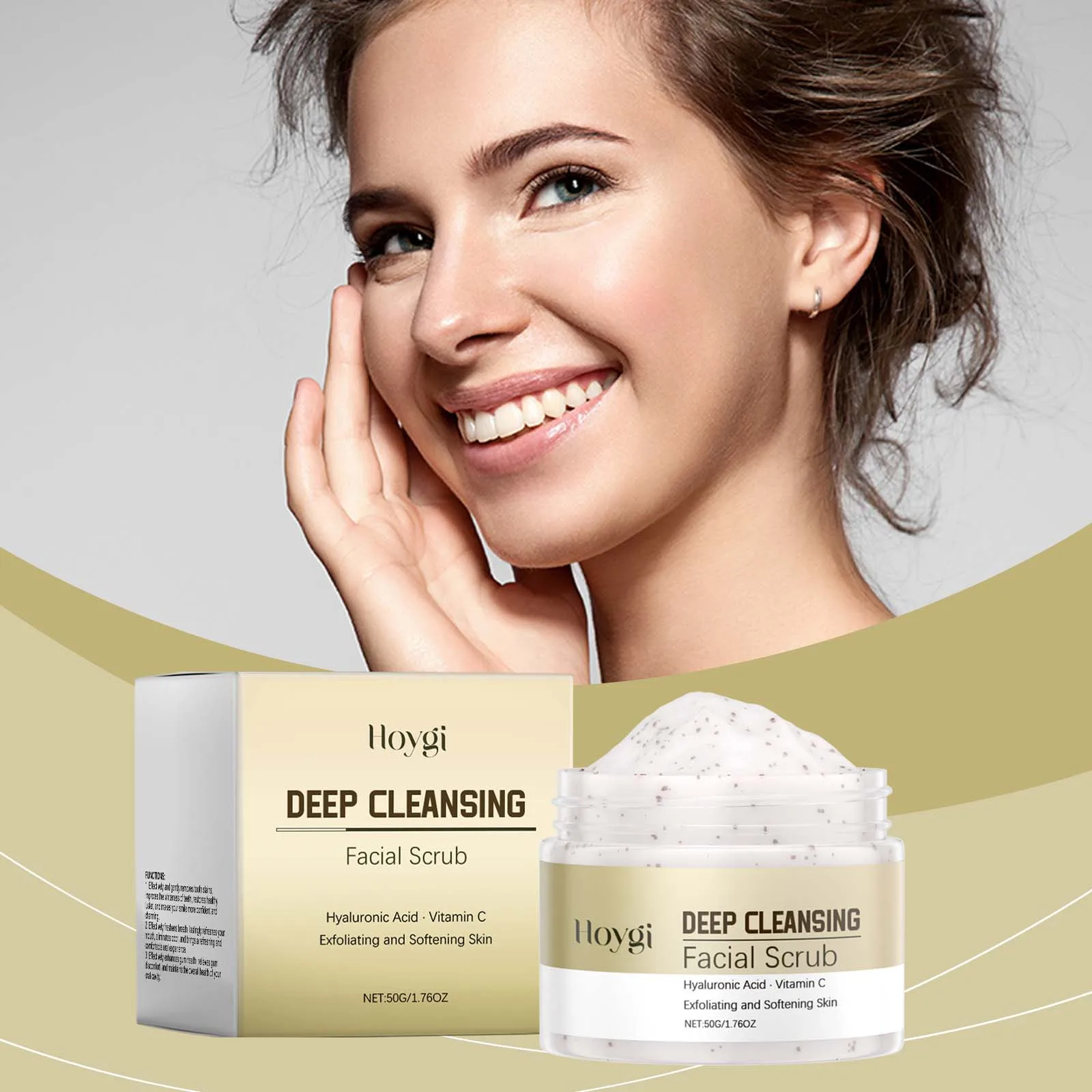 Gommage pour le visage nettoyant en profondeur avec acide hyaluronique et vitamine C - Gommage exfoliant pour peaux lisses, raffinage des pores